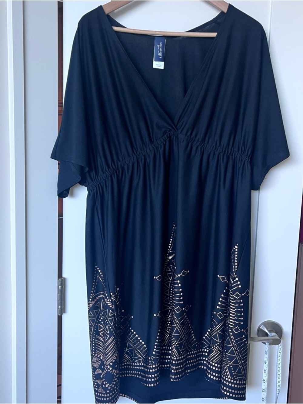 Black Cover up with Metallic Geometric Trim